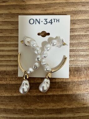On 34th Imitation Pearl Hoop Earrings. New!